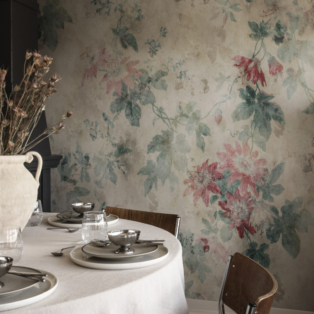 Tapet cu flori pastelate delicate, Faded Passion Clay