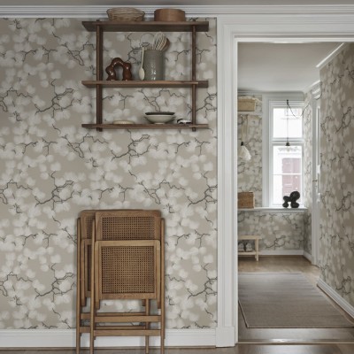 Tapet cu model de ramuri de pin - Pine, Beige