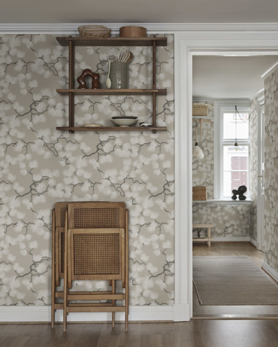Tapet cu model de ramuri de pin - Pine, Beige