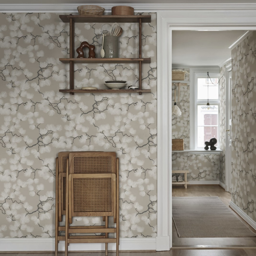 Tapet cu model de ramuri de pin - Pine, Beige