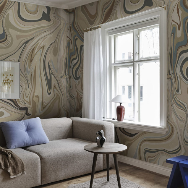 Tapet lavabil cu model abstract in nuante de gri, bej si maro