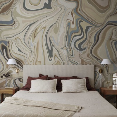 Tapet lavabil cu model abstract in nuante de gri, bej si maro