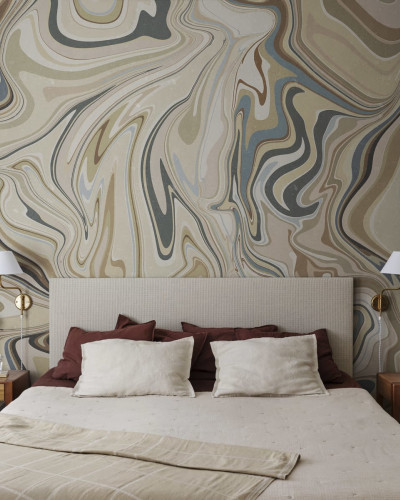 Tapet lavabil cu model abstract in nuante de gri, bej si maro