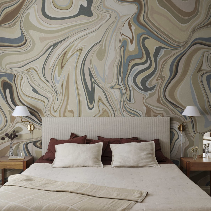 Tapet lavabil cu model abstract in nuante de gri, bej si maro