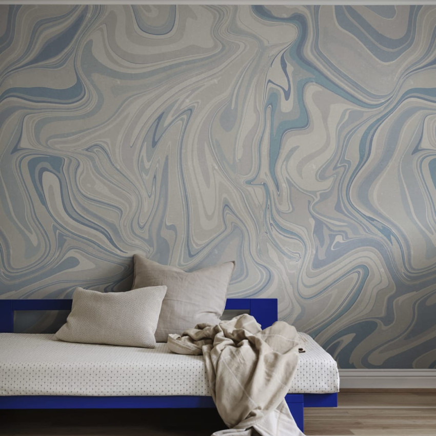 Klint, Misty Blue cu design abstract în nuanțe de albastru și gri.