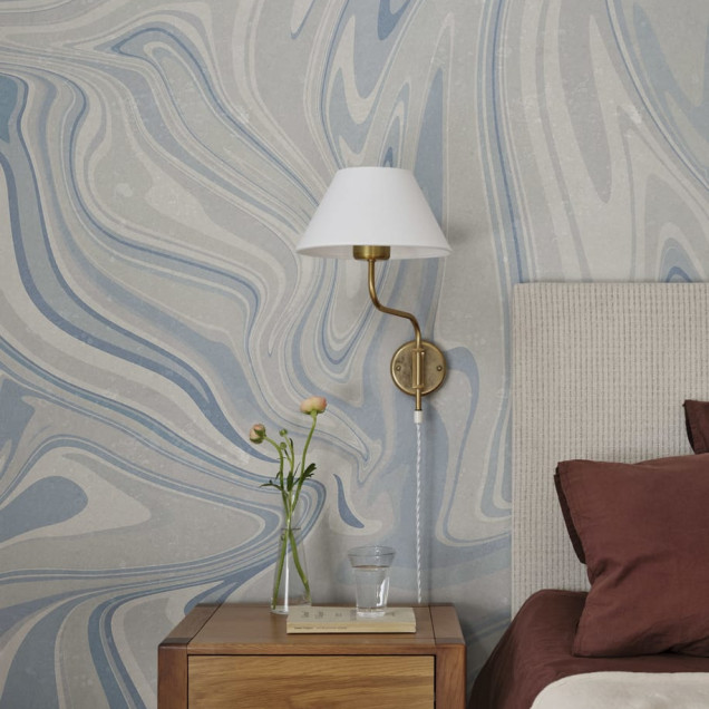 Klint, Misty Blue cu design abstract în nuanțe de albastru și gri.