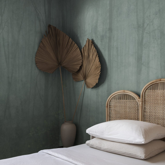 Tapet lavabil cu design verde cu siluete de copaci