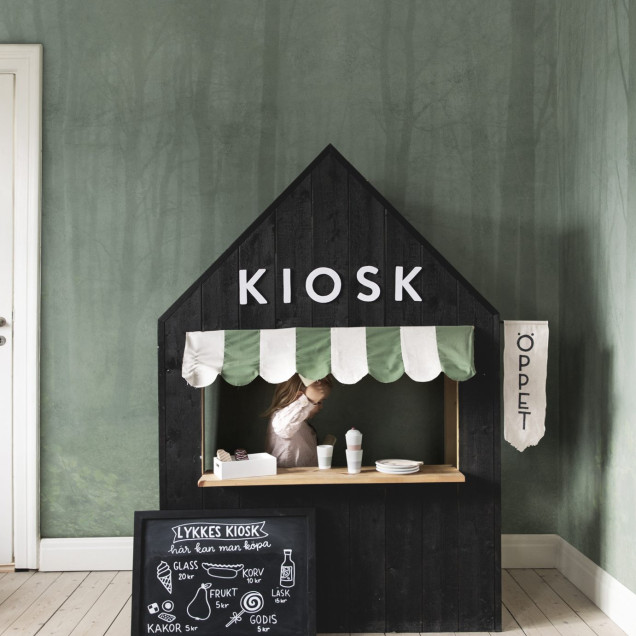 Tapet lavabil cu design verde cu siluete de copaci