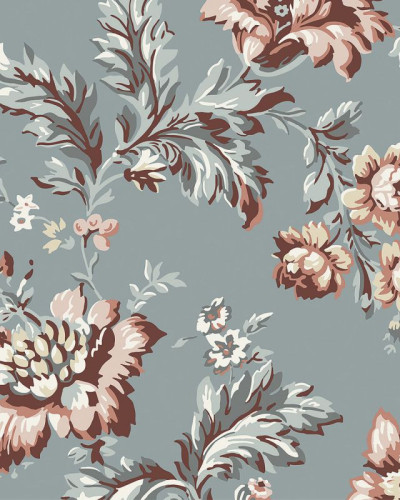 Tapet floral elegant Kajsa Sky Blue, cu nuanțe delicate de albastru și roz