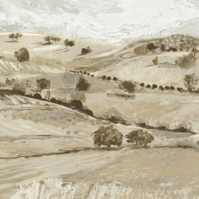 Tapet bej cu design peisagistic rural