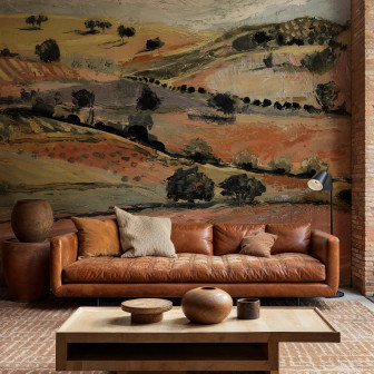 Tapet cu design geometric albastru într-o bucătărie modernă