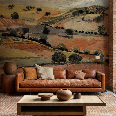 Tapet cu design geometric albastru într-o bucătărie modernă
