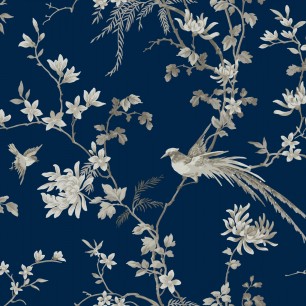 Tapet Bird And Blossom Chinoserie, albastru, York Wallcoverings, 5.6mp / rola