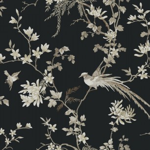 Tapet Bird And Blossom Chinoserie, negru, York Wallcoverings, 5.6mp / rola
