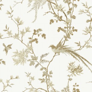 Tapet Bird And Blossom Chinoserie, alb/auriu, York Wallcoverings, 5.6mp / rola