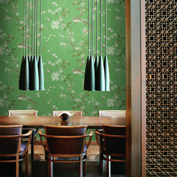 Bird And Blossom Chinoserie, verde, York Wallcoverings, 5.6mp / rola