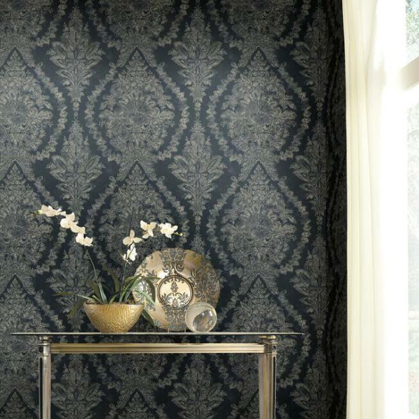 Charleston Damask, bleumarin, York Wallcoverings, 5.6mp / rola