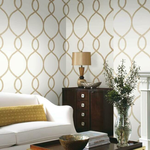 Laurel Leaf Ogee, auriu, York Wallcoverings, 5.6mp / rola