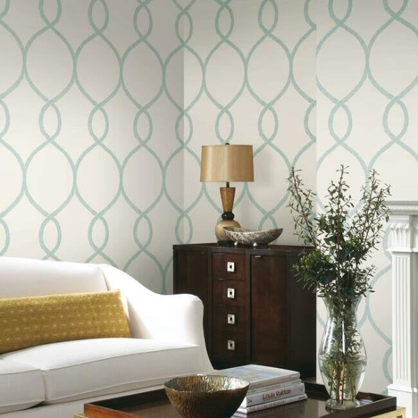 Laurel Leaf Ogee, turcoaz, York Wallcoverings, 5.6mp / rola