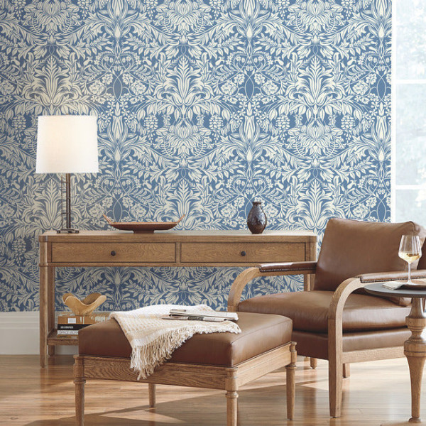 Lockwood Damask, Albastru, York Wallcoverings, 5.6mp / rola