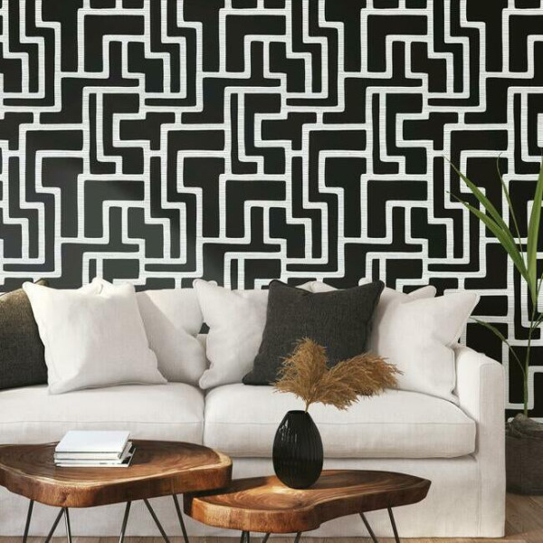 Graphic Polyomino, alb/negru, York Wallcoverings, 5.2mp / rola