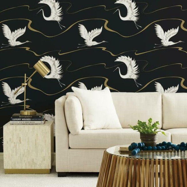 Soaring Cranes, negru/auriu, York Wallcoverings, 5.6mp / rola