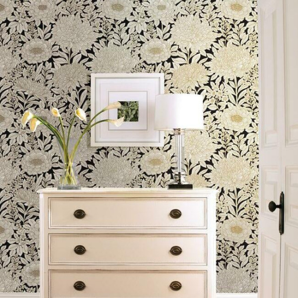 Wood Block Blooms, negru/auriu, York Wallcoverings, 5.6mp / rola