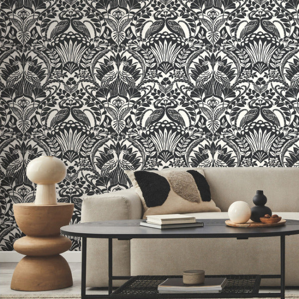 Egret Damask, alb/negru, York Wallcoverings, 5.6mp / rola