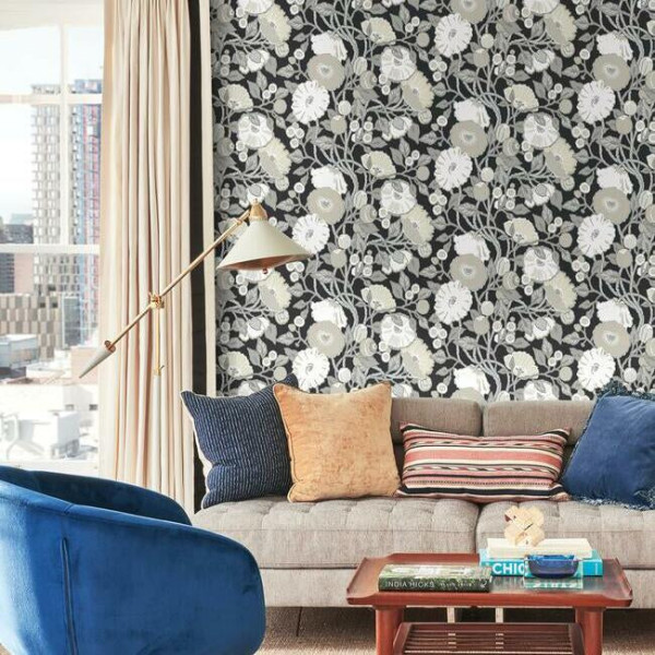 Vincent Poppies, negru/neutru, York Wallcoverings, 5.6mp / rola
