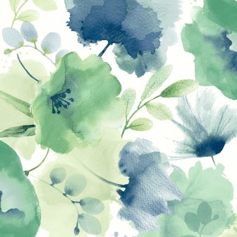 Tapet Watercolor Bouquet, Albastru/Verde, York Wallcoverings, 5.2mp / rola