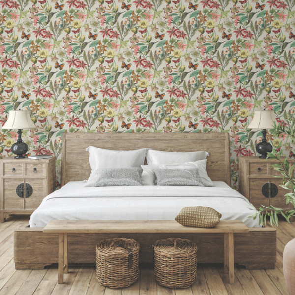 Butterfly House, Taupe/Coral, York Wallcoverings, 5.6mp / rola