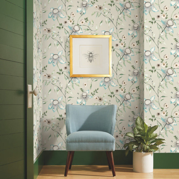 Dream Blossom, Taupe/Aqua, York Wallcoverings, 5.6mp / rola