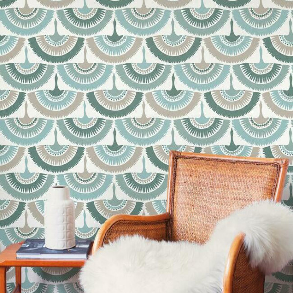 Feather & Fringe, Verde, York Wallcoverings, 5.6mp / rola