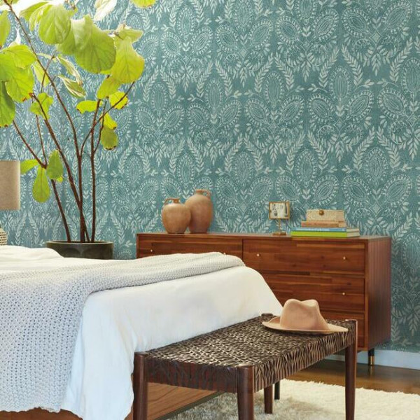 Laurel Damask, Turcoaz, York Wallcoverings, 5.6mp / rola