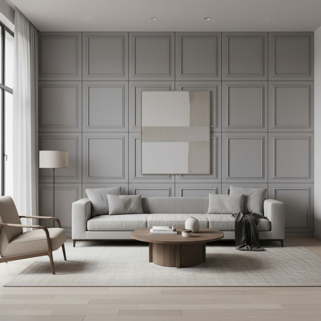 Panou MDF gri koala cu cadru decorativ, finisaj mat