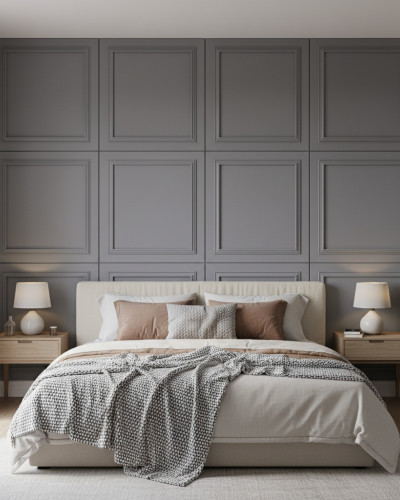 Panou decorativ MDF gri mat cu model clasic cu rama interioara.