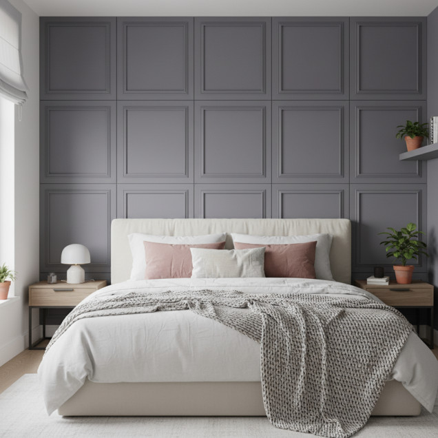 Panou decorativ MDF gri mat cu model clasic cu rama interioara.