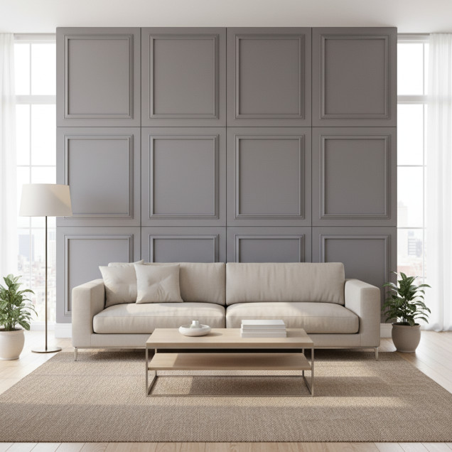 Panou decorativ MDF gri mat cu model clasic cu rama interioara.