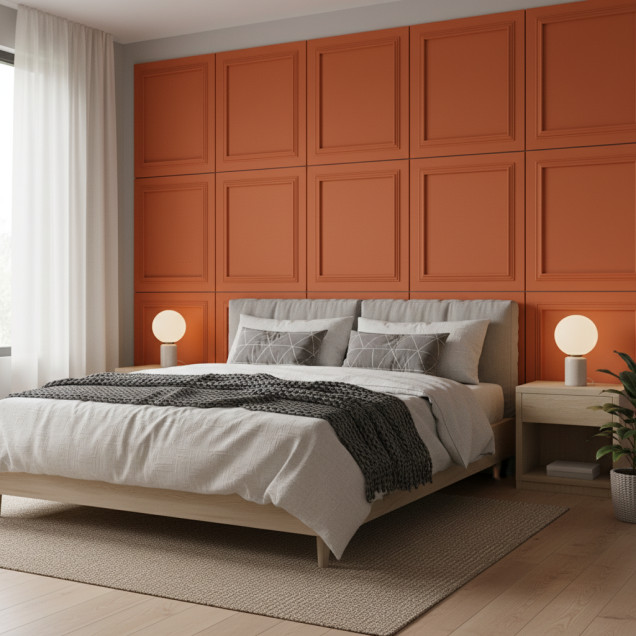 Panou decorativ MDF mat, culoarea portocaliu persimmon cu profil dublu
