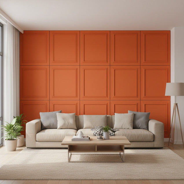Panou decorativ MDF mat, culoarea portocaliu persimmon cu profil dublu
