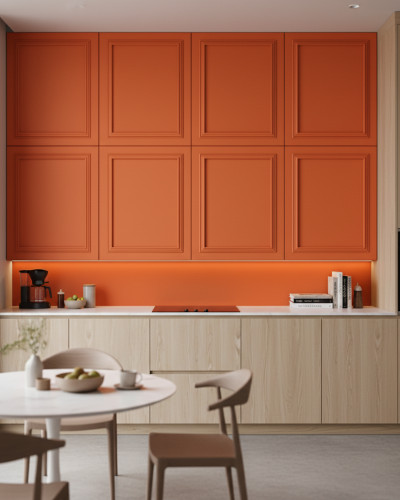 Panou decorativ MDF mat, culoarea portocaliu persimmon cu profil dublu