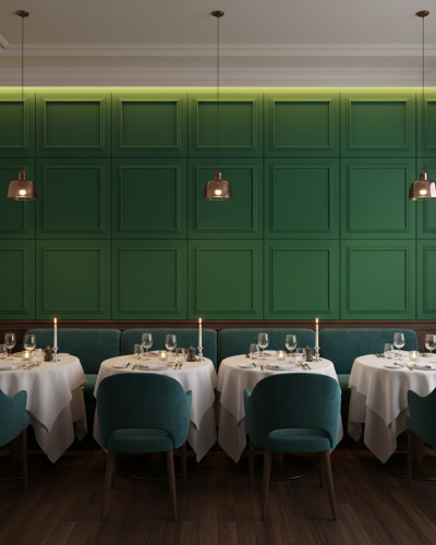 Panou decorativ MDF verde smarald, finisaj mat, cu design cu cadru.