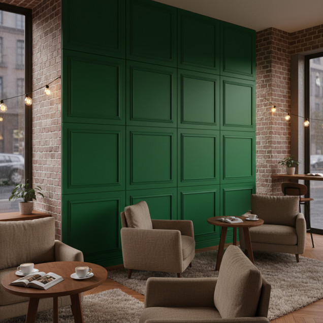 Panou decorativ MDF verde smarald, finisaj mat, cu design cu cadru.