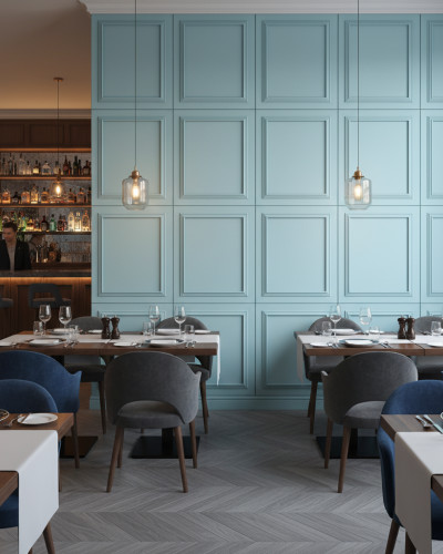 Panou decorativ MDF mat de culoare bleu ciel cu un design simplu, cu contururi fine.