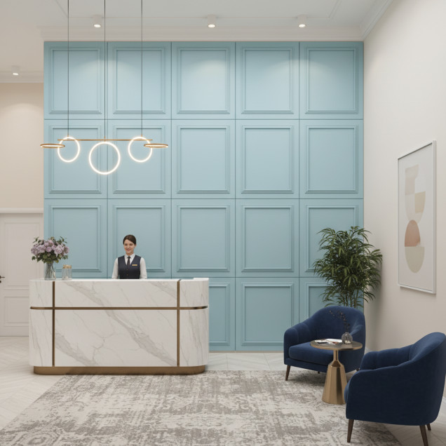 Panou decorativ MDF mat de culoare bleu ciel cu un design simplu, cu contururi fine.