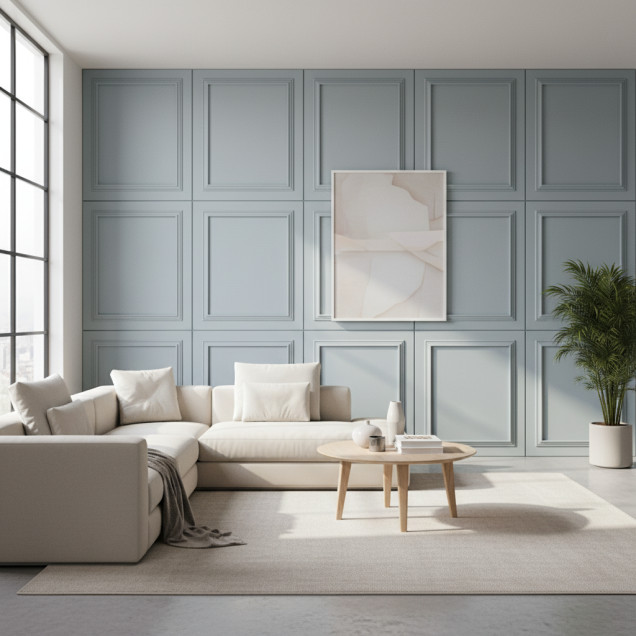 Panou decorativ MDF Pigeon Blue mat cu cadru finisat