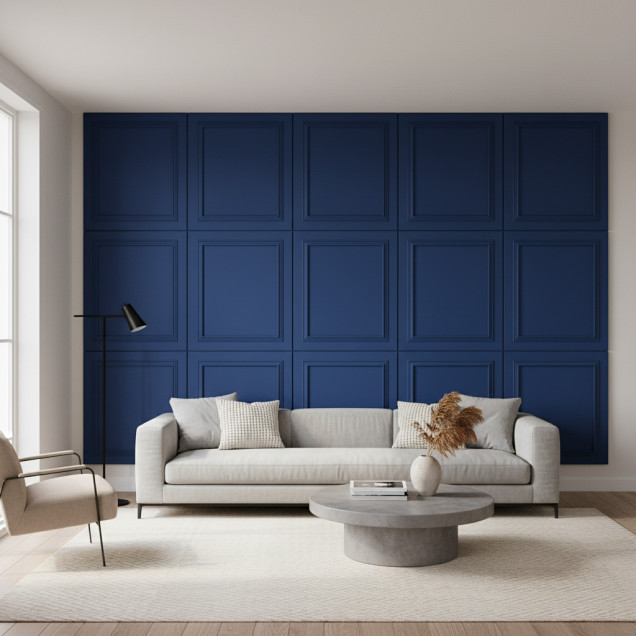 Panou decorativ MDF în nuanța Midnight Blue, cu finisaj mat și design clasic cu chenar