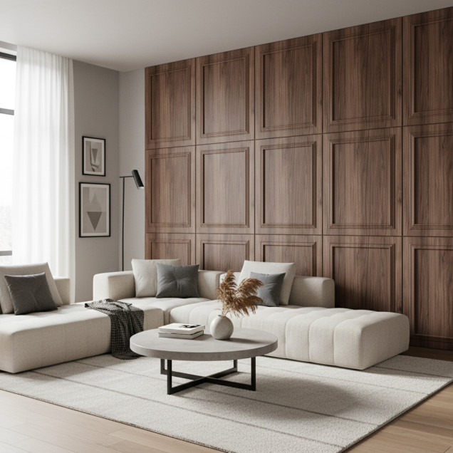 Panou decorativ MDF cu model imitație lemn Amber Oak și cadru stil clasic