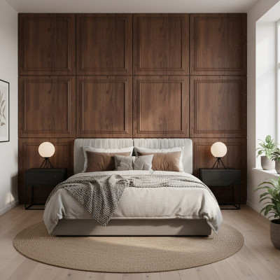 Panou decorativ MDF cu imitație de lemn Kitami Oak, având un design sculptat în stil clasic.