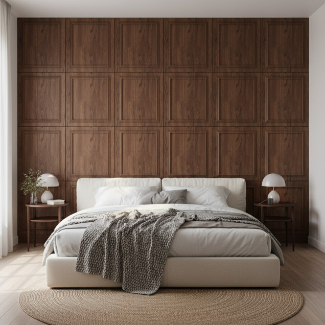 Panou decorativ MDF cu imitație de lemn Kitami Oak, având un design sculptat în stil clasic.